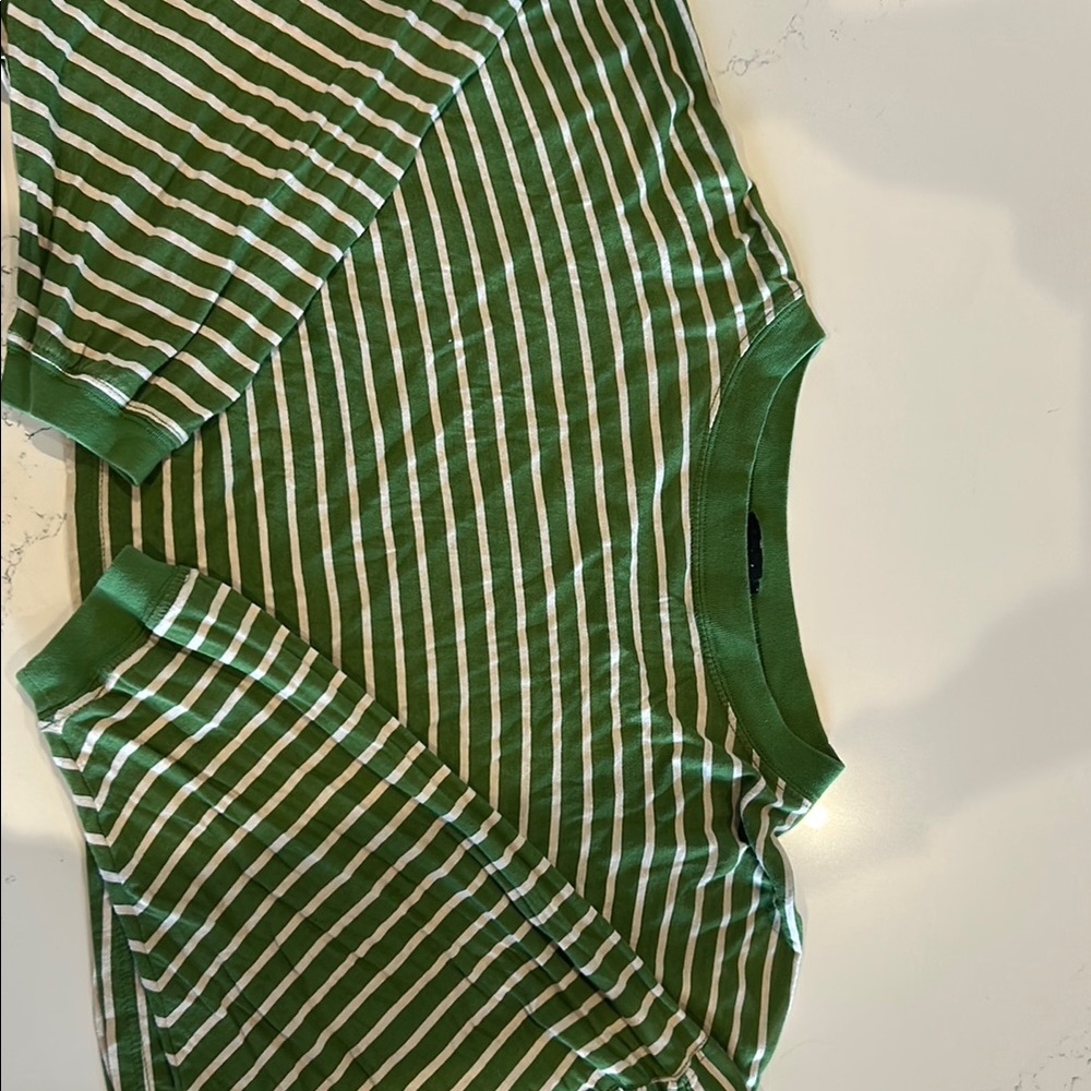 Urban Outfitters Green and Cream Striped oversized crop top